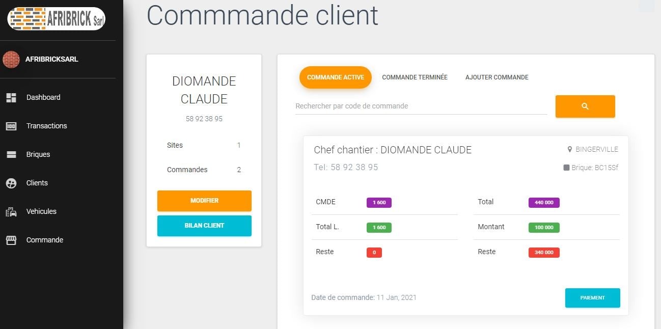 APPLICATION DE GESTION DE BRIQUETERIE