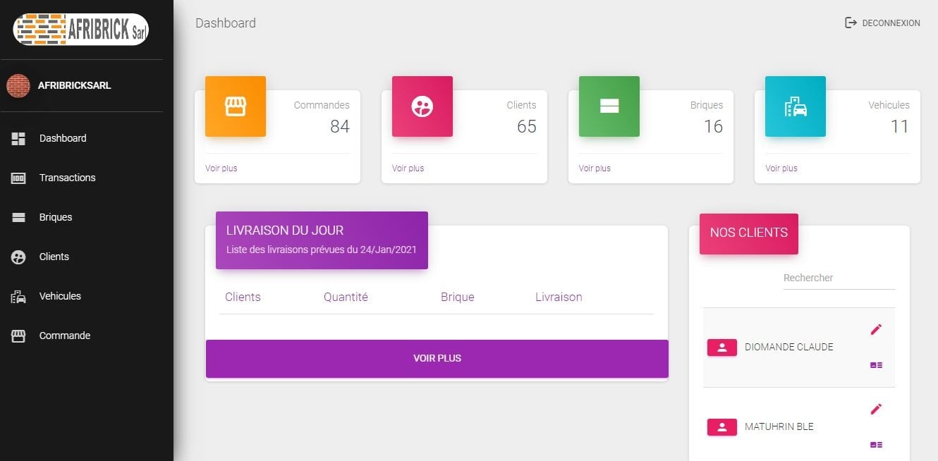 APPLICATION DE GESTION DE BRIQUETERIE